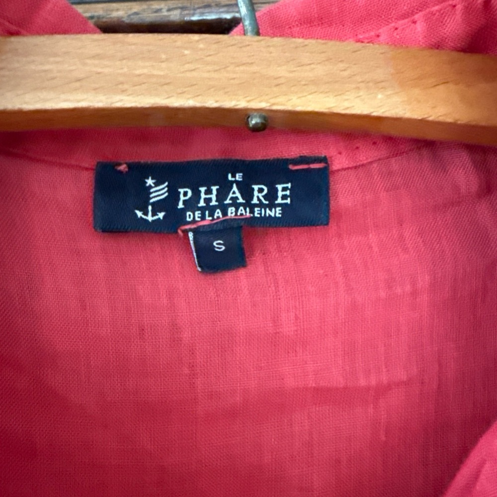 Le Phare De La Baleine Coral Linen Button-Up Shirt Small View 2